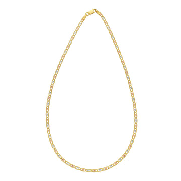 14K Tricolor Gold 18 3mm Pave Valentino Chain Necklace with Lobster Clasp